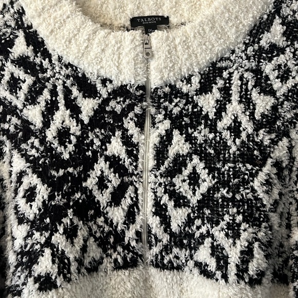 Talbots Half-Zip Argylle Snowflakes Off White Black Cozy Sweater Size 1X Petite - Picture 7 of 14